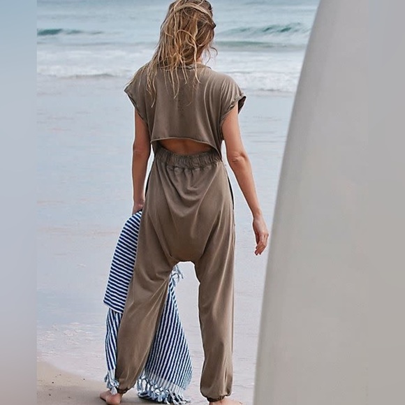 Free People Movement Hot Shot V Neck Jumpsuit in Oregano - Picture 3 of 13